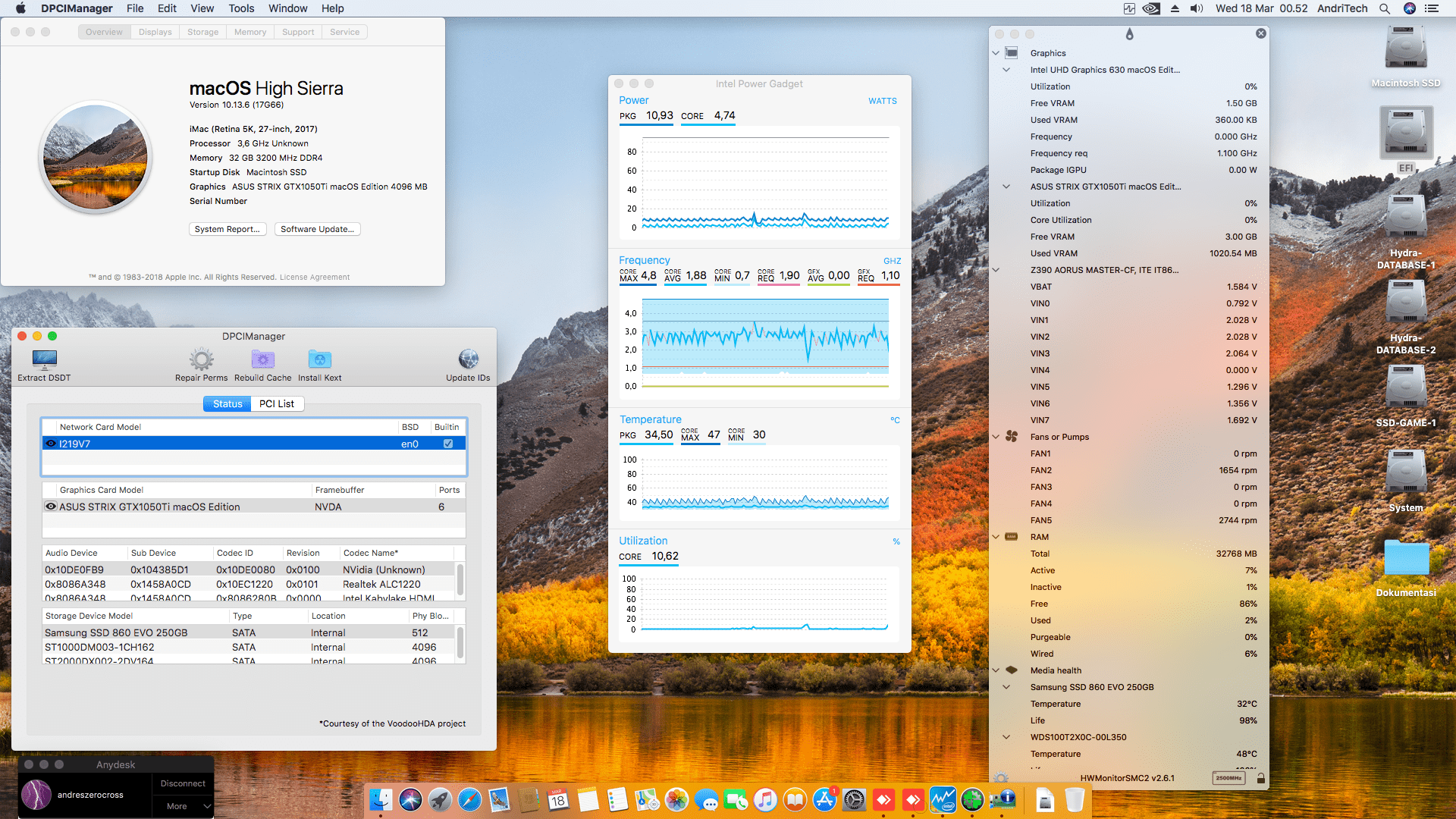 Success Hackintosh macOS High Sierra 10.13.6 Build 17G66 in Gigabyte Z390 Aorus Master + Intel Core i9 9900K + Asus ROG Strix GTX 1050Ti